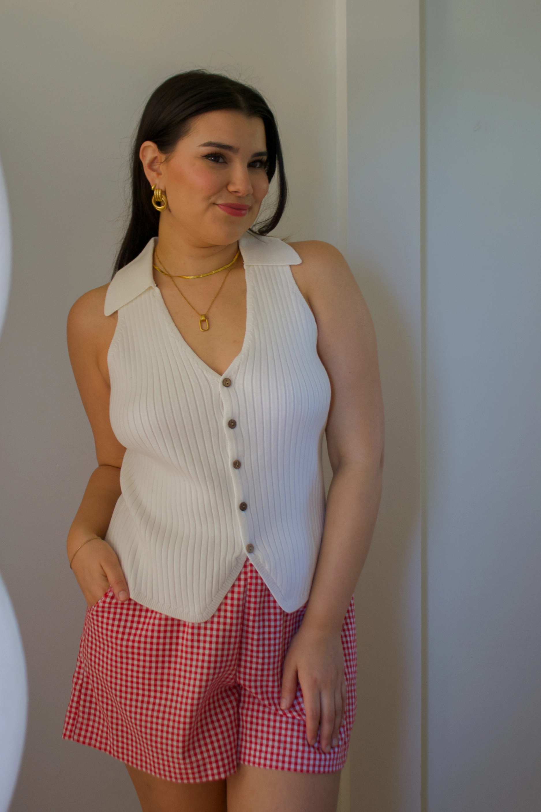 Reinforced Shoulder Panels Tatiana Collared Knit Vest