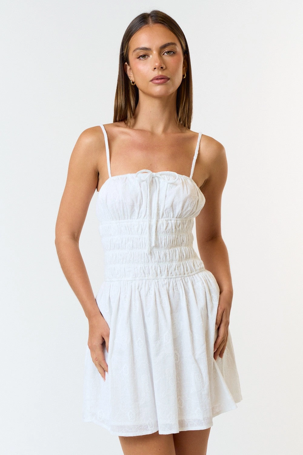 Sweat Absorbing Lining Smooth Interior Lining Floral Smocked Tube Mini Dress