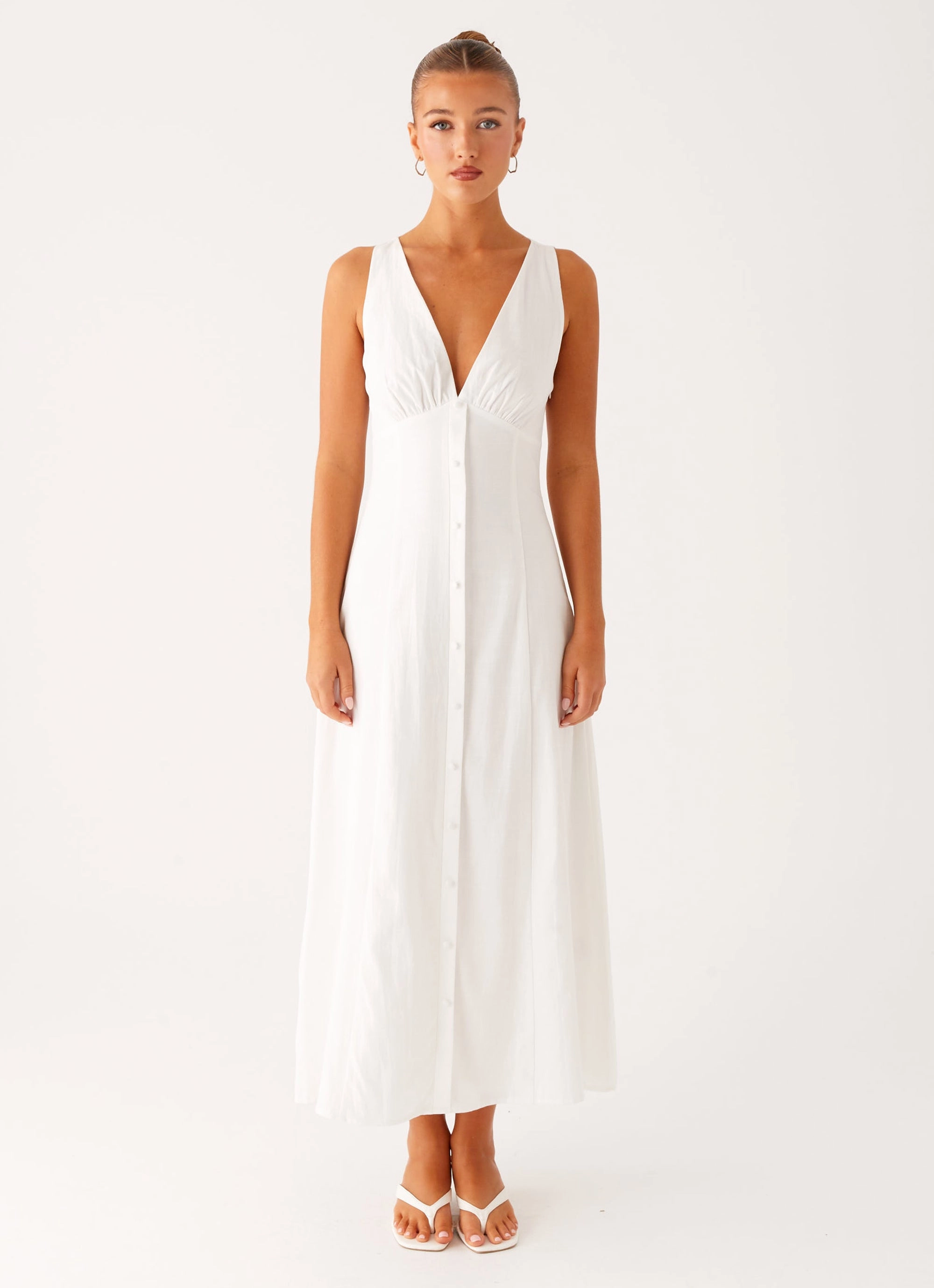 Tamsin Linen Maxi Dress - White Comfort Stretch