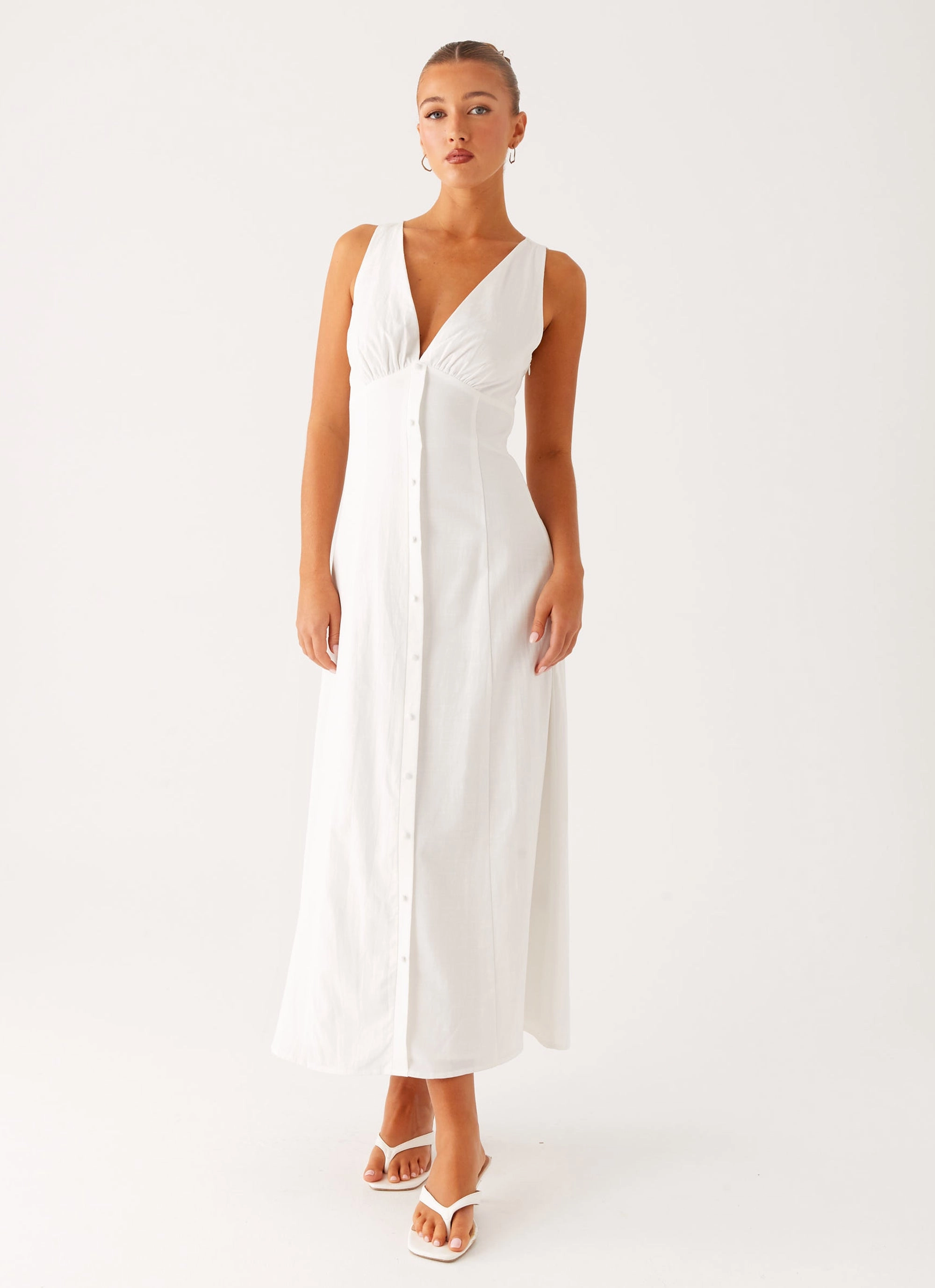 Sunset Glow Tamsin Linen Maxi Dress - White