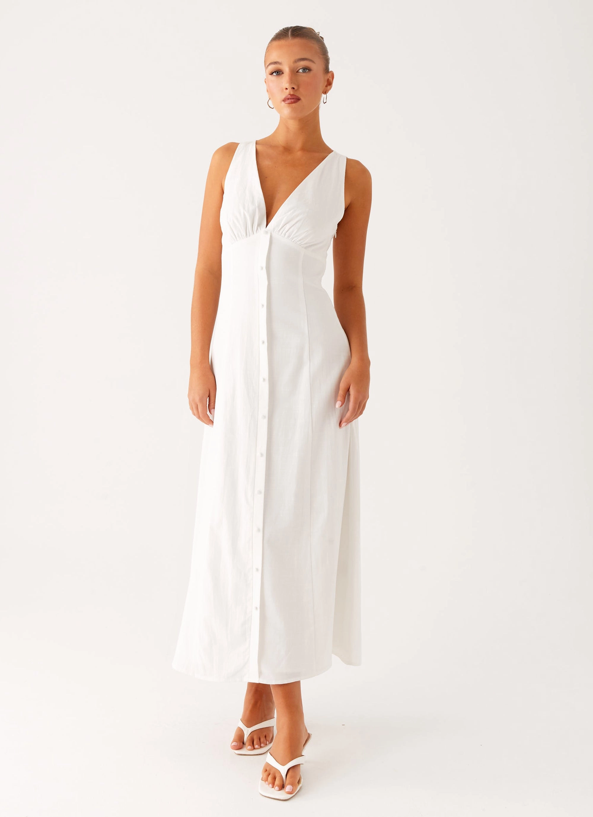 Year Round Tamsin Linen Maxi Dress - White