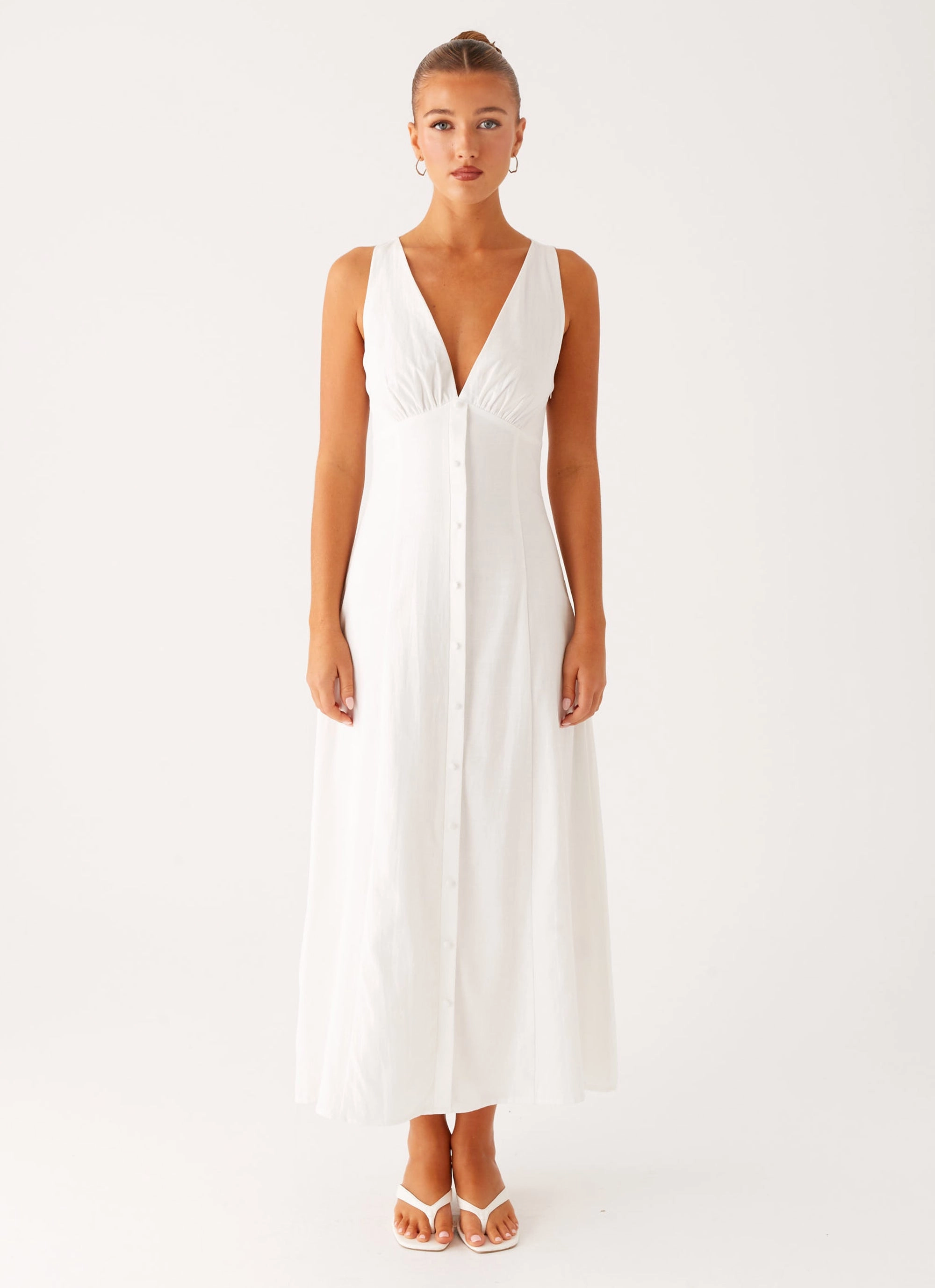 Gloss Finish Casual Feel Tamsin Linen Maxi Dress - White