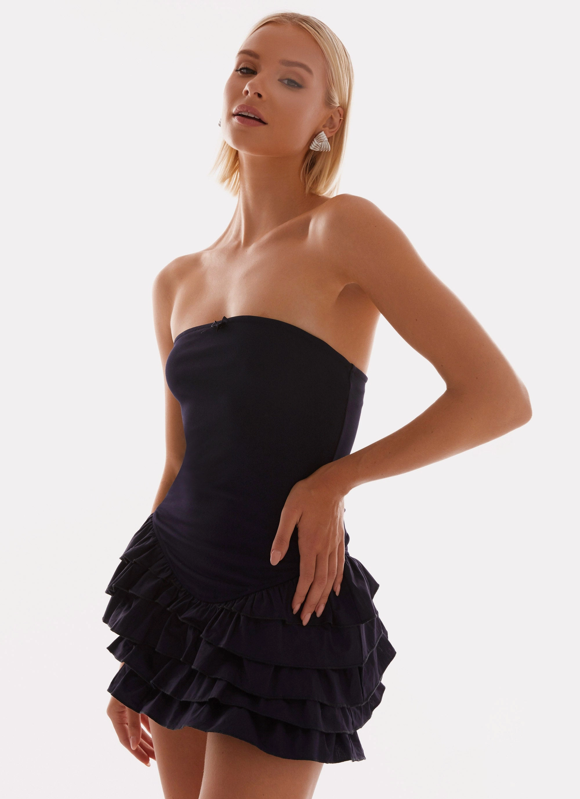 Fold-Over-Detail Tamay Mini Dress - Navy