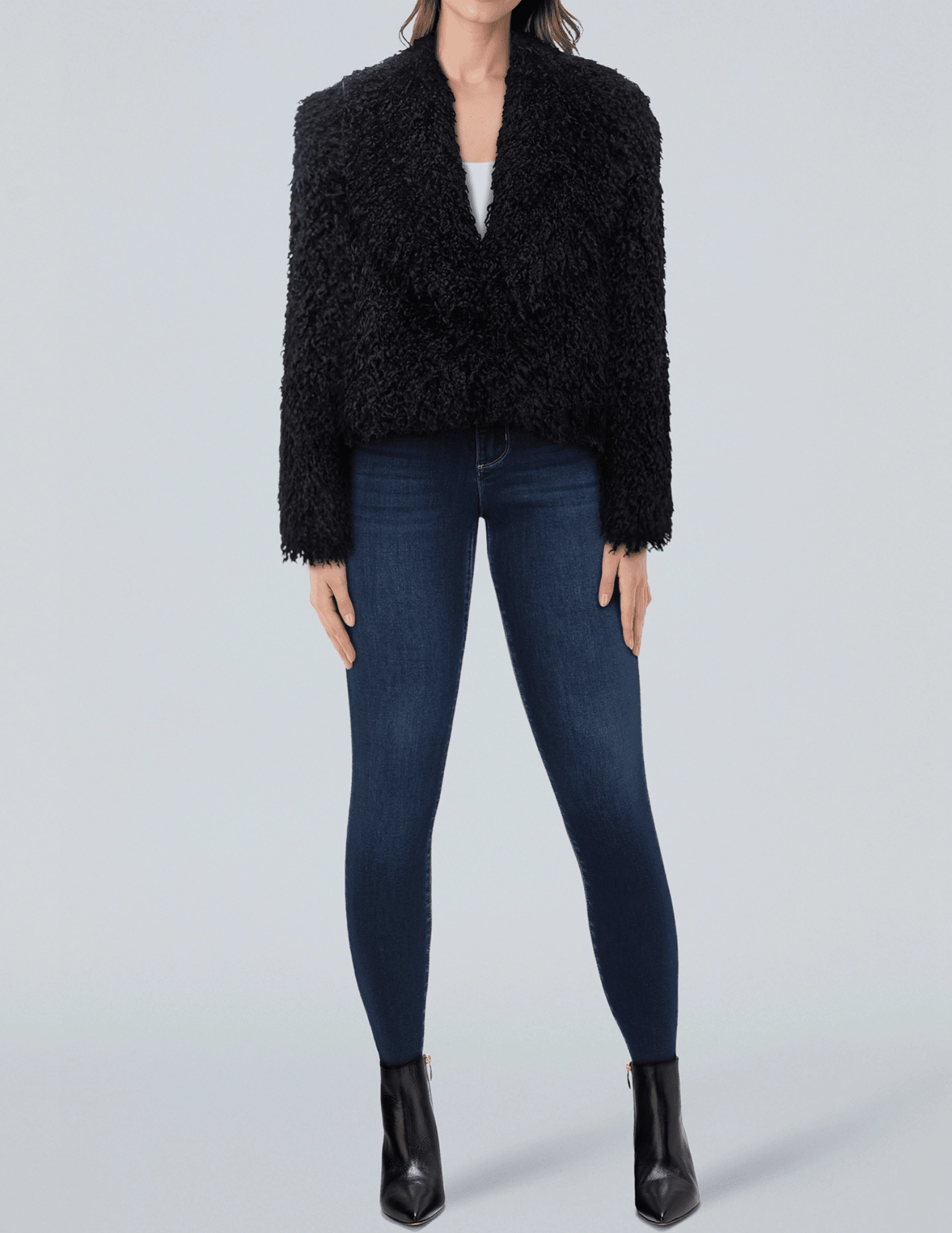 L'AGENCE Aura Crop Faux Fur Jacket Anti Slip Cuffs Collapsible Packable Design