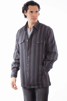 Chill Proof Style DoubleLayered Collar Scully Mens Dobby Stripe Shirt Charcoal 100% Cotton Cotton Jacket