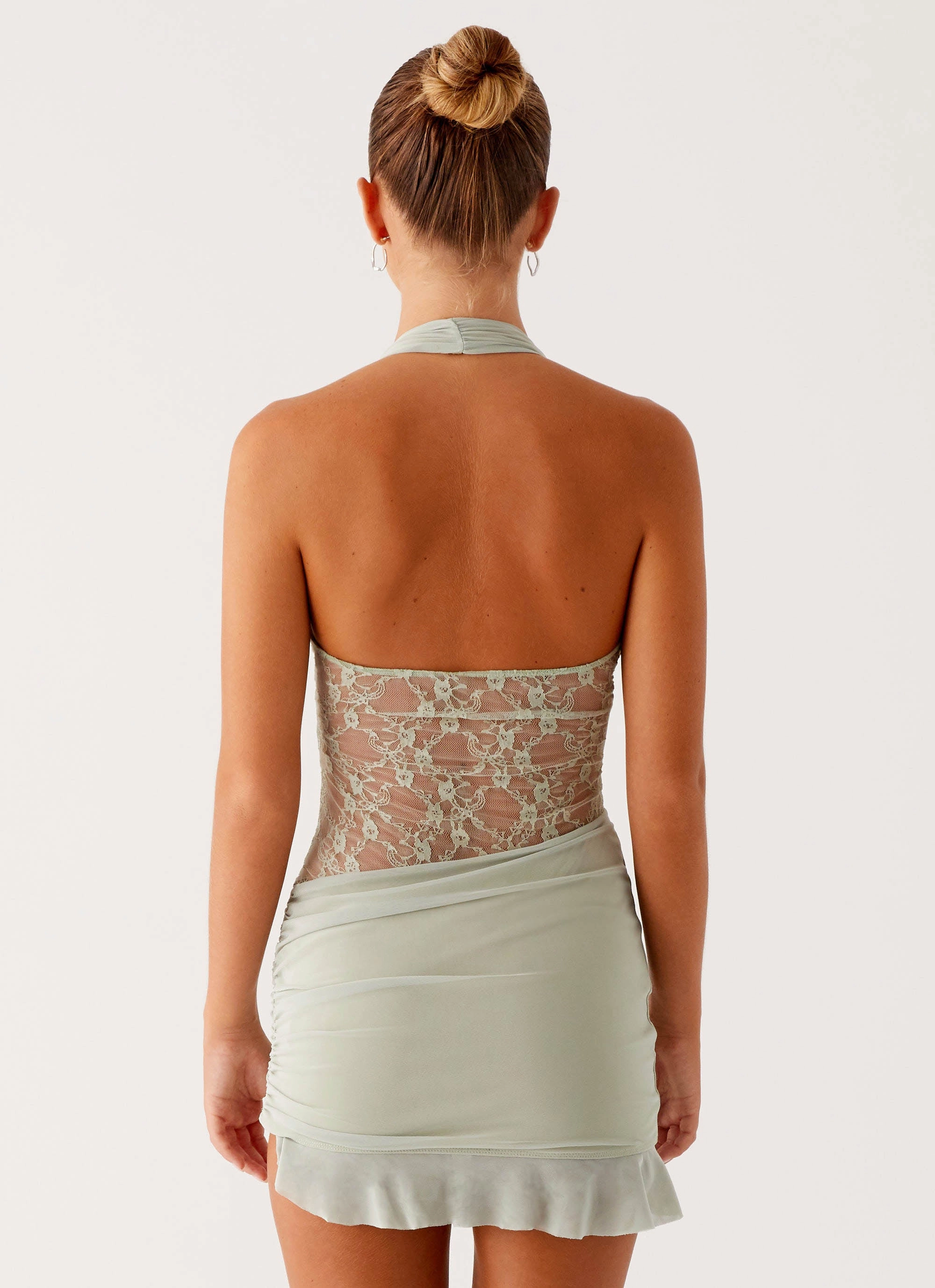 Tate Mesh Mini Dress - Sage Minimal Curve