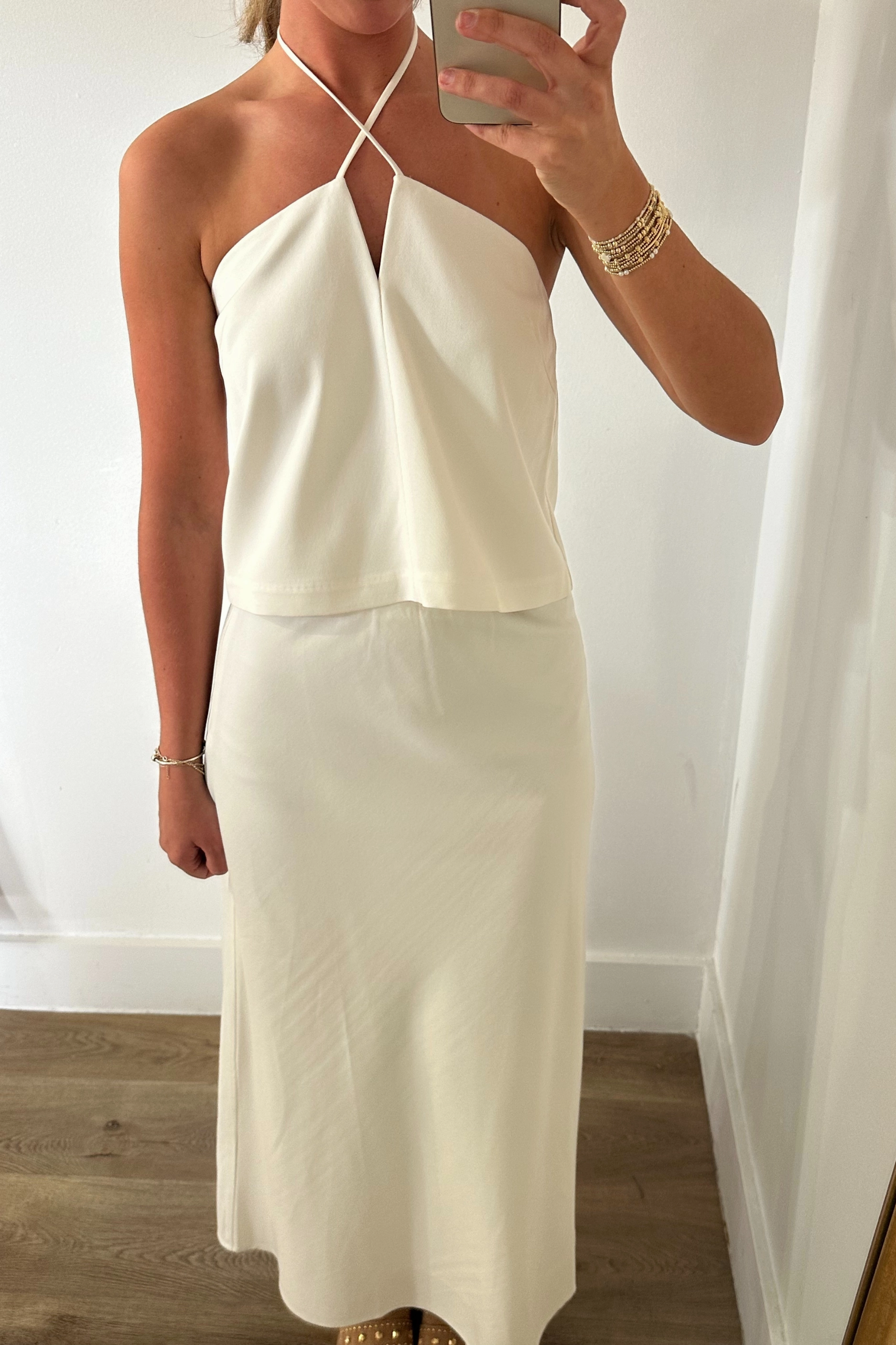 ContrastPlacket Tatum V-Neck Top - White