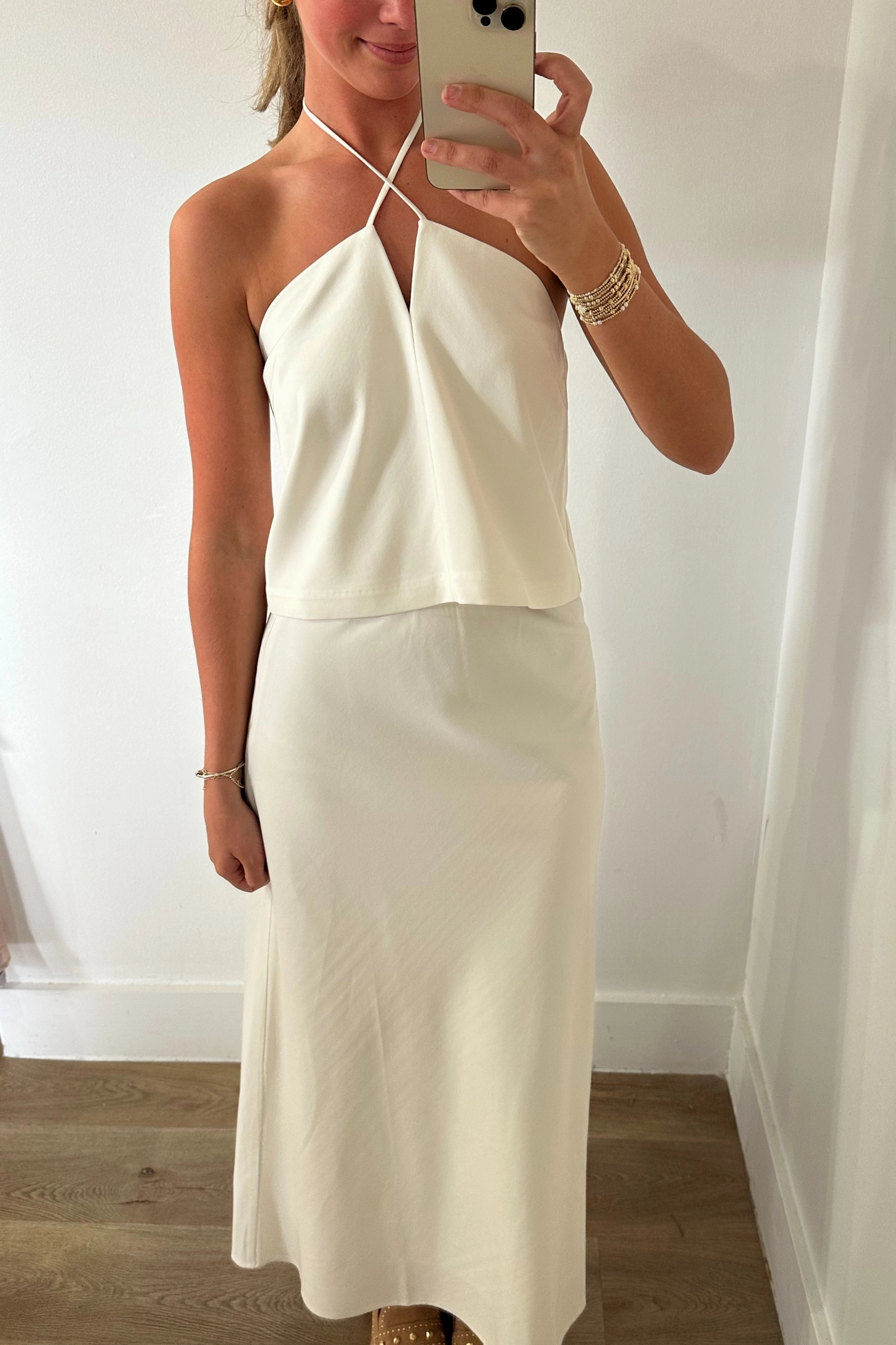 Summer Dress Light Reflective Printing Tatum V-Neck Top - White