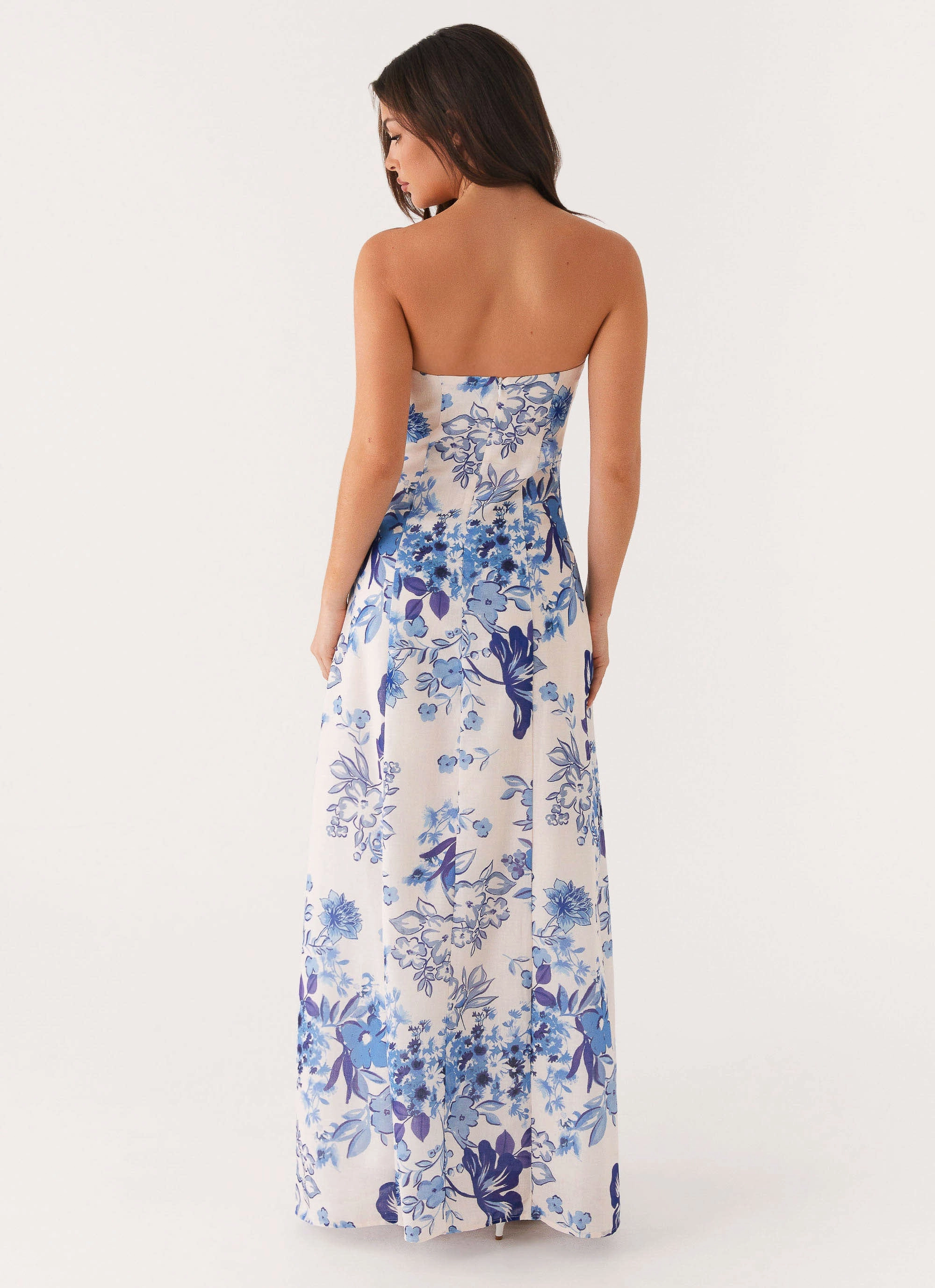 Edgy Layers Tayla Linen Maxi Dress - Serene Sky Floral