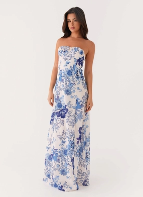 Tayla Linen Maxi Dress - Serene Sky Floral french chic Casual Days
