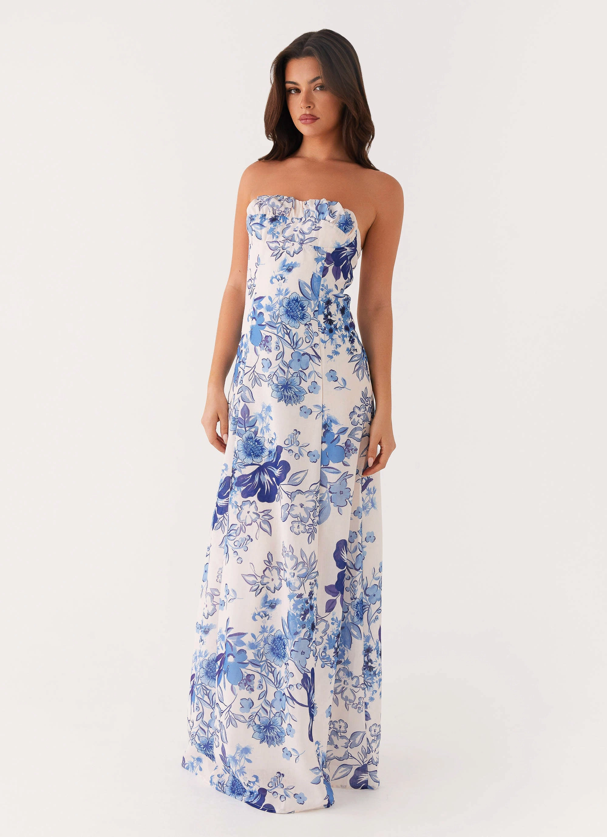 Dress for brunch All-Purpose Wear Tayla Linen Maxi Dress - Serene Sky Floral
