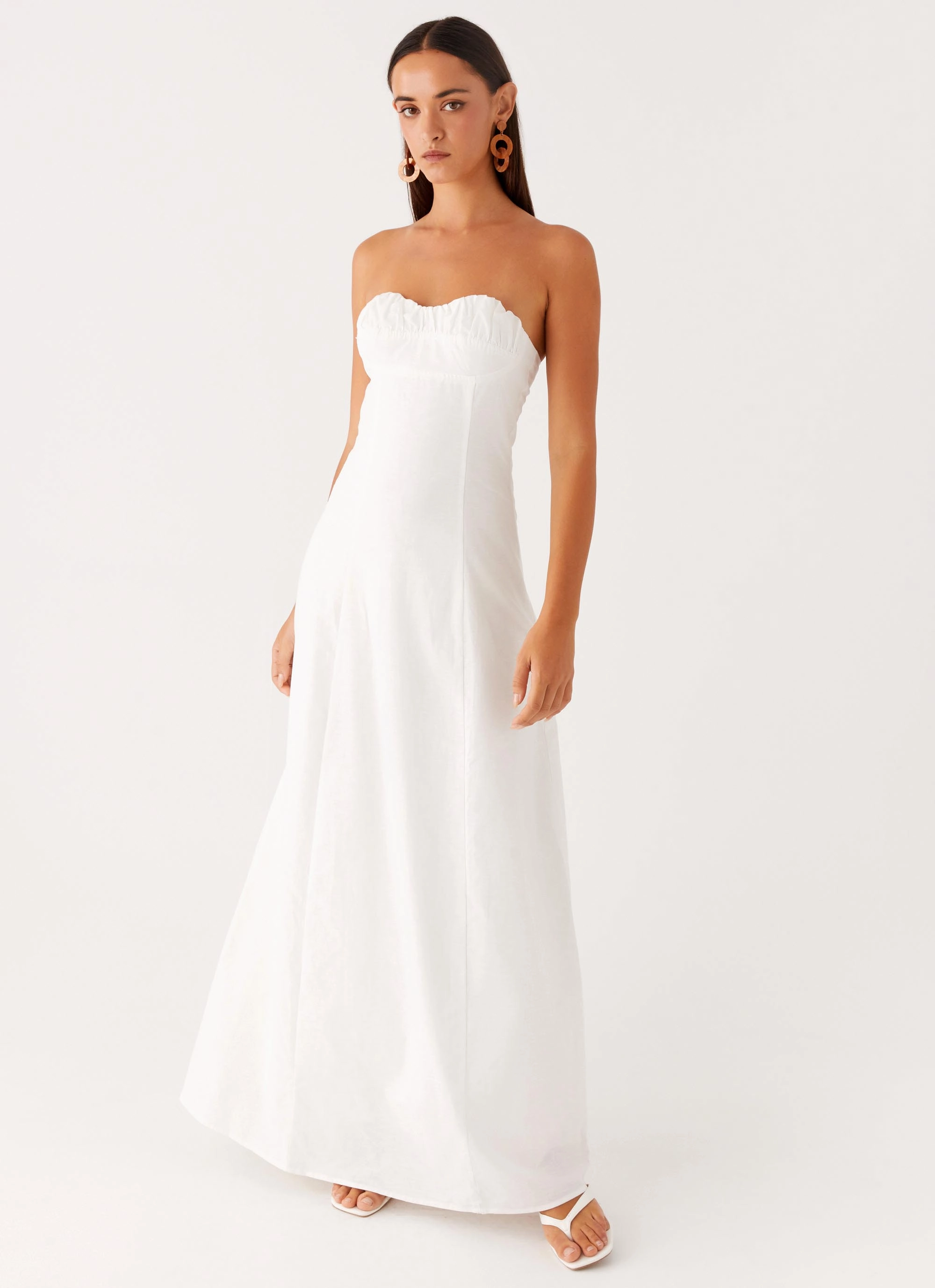 Silky Drape Year Rounder Tayla Linen Maxi Dress - White