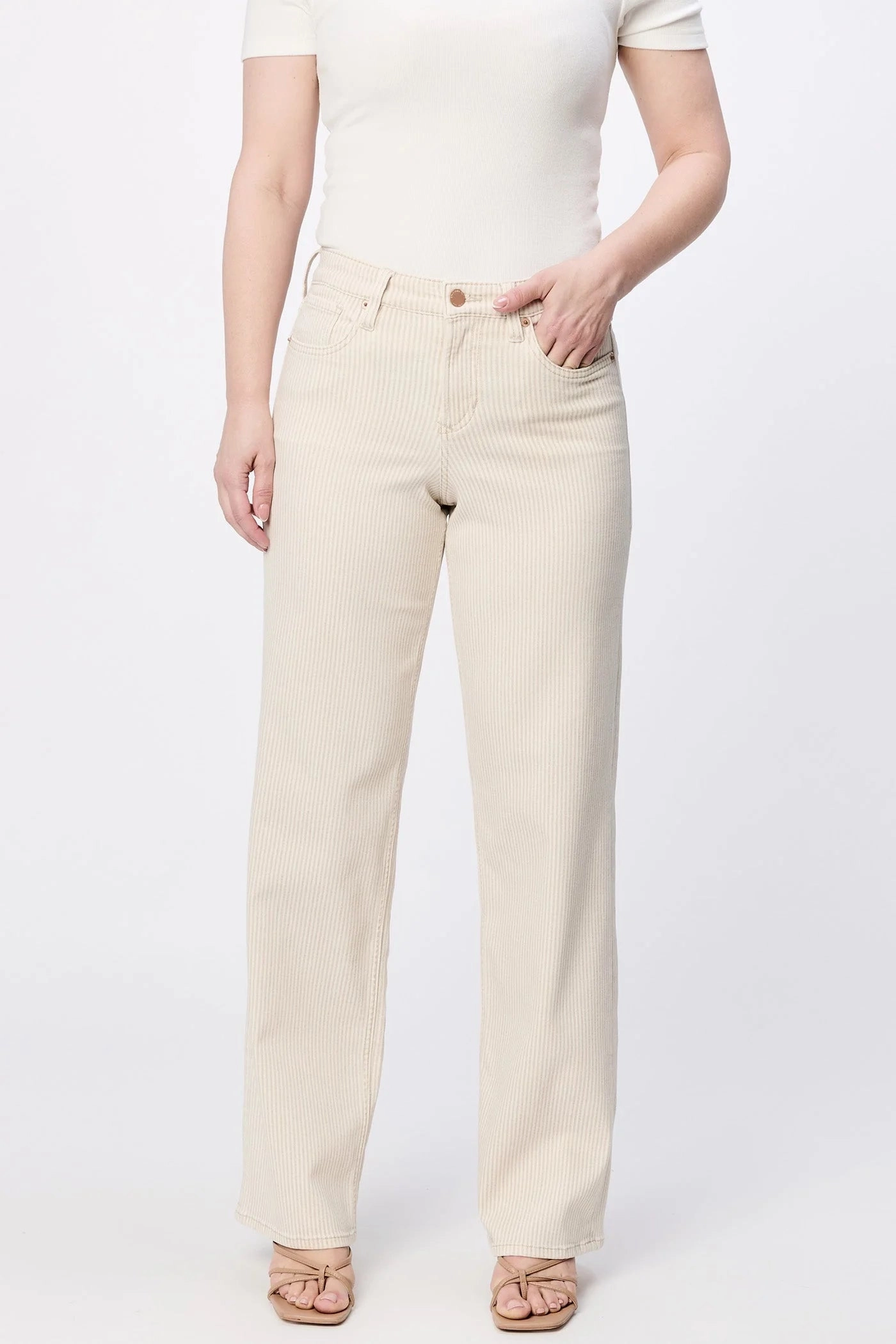 Ethically Sourced Yarn Temperature Regulating Textile Taylor Straight Leg Jeans - Sand Stripe