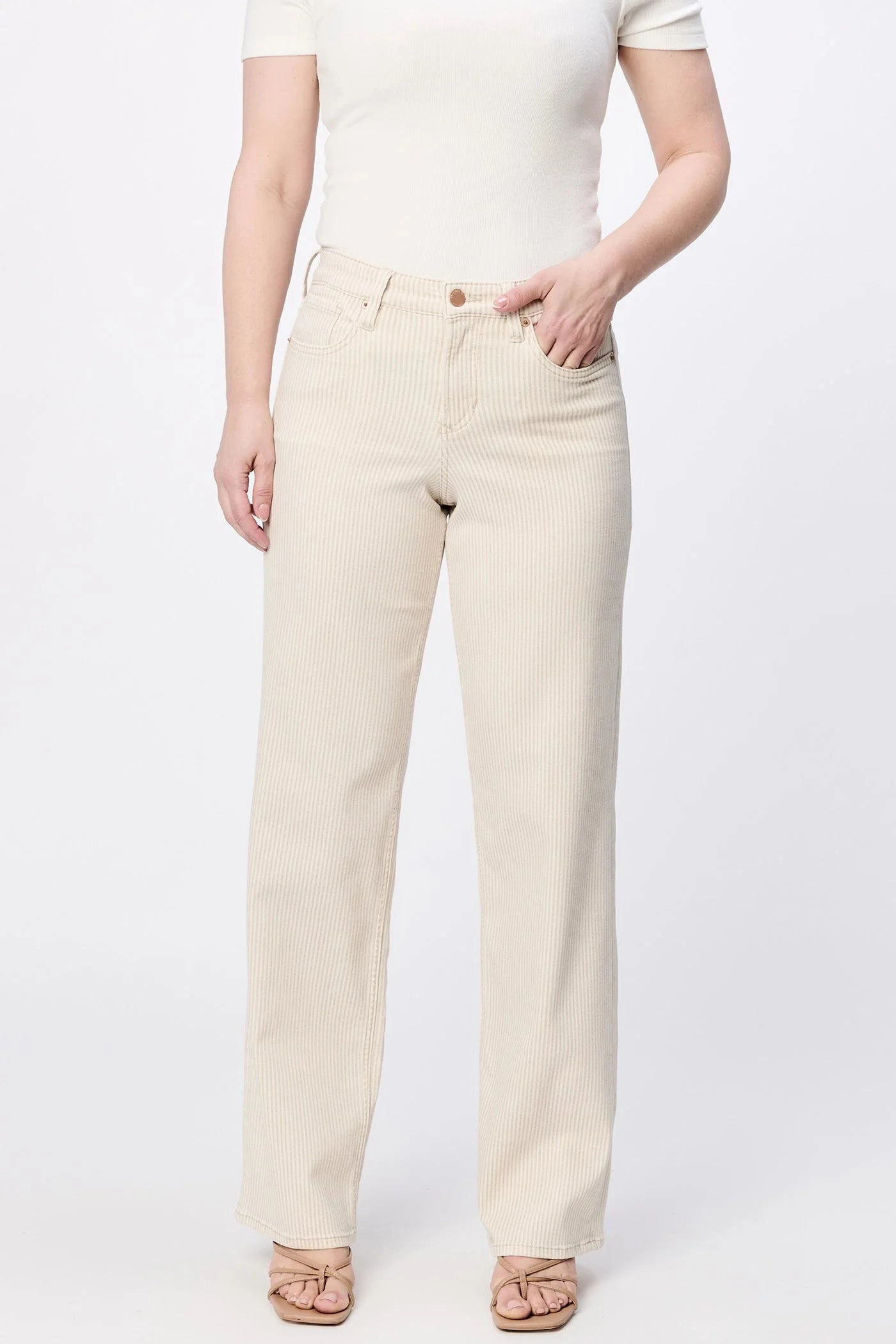 Taylor Straight Leg Jeans - Sand Stripe Cozy And Stylish