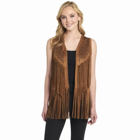 Cripple Creek Womens Double-Faced Precious Copper Polyester Faux Leather Vest Contrast Stitch Glow In Dark Accents