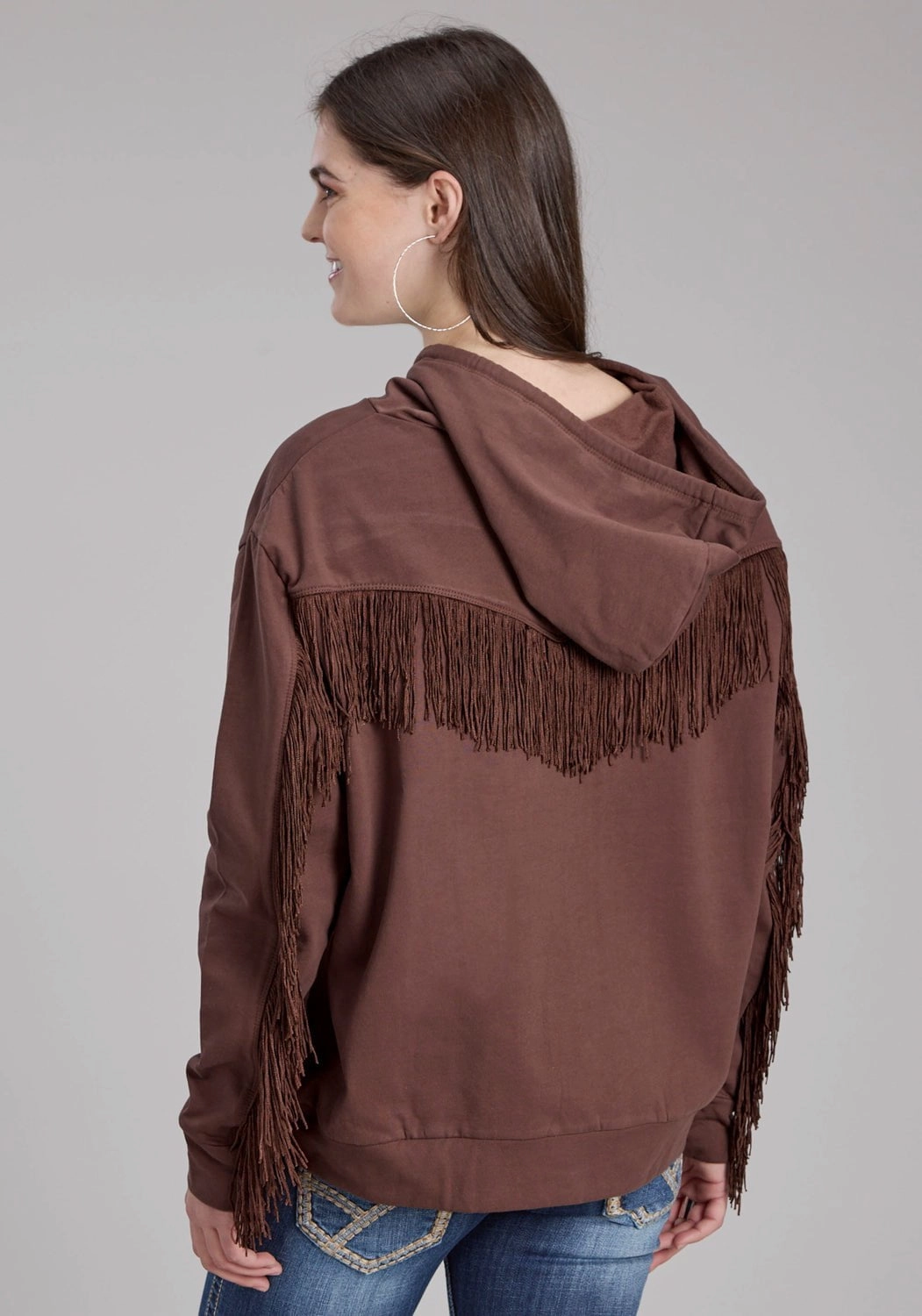 OdorControlTreatment Quick Access Hidden Pockets Roper Womens Howdy Fringe Brown 100% Cotton Hoodie