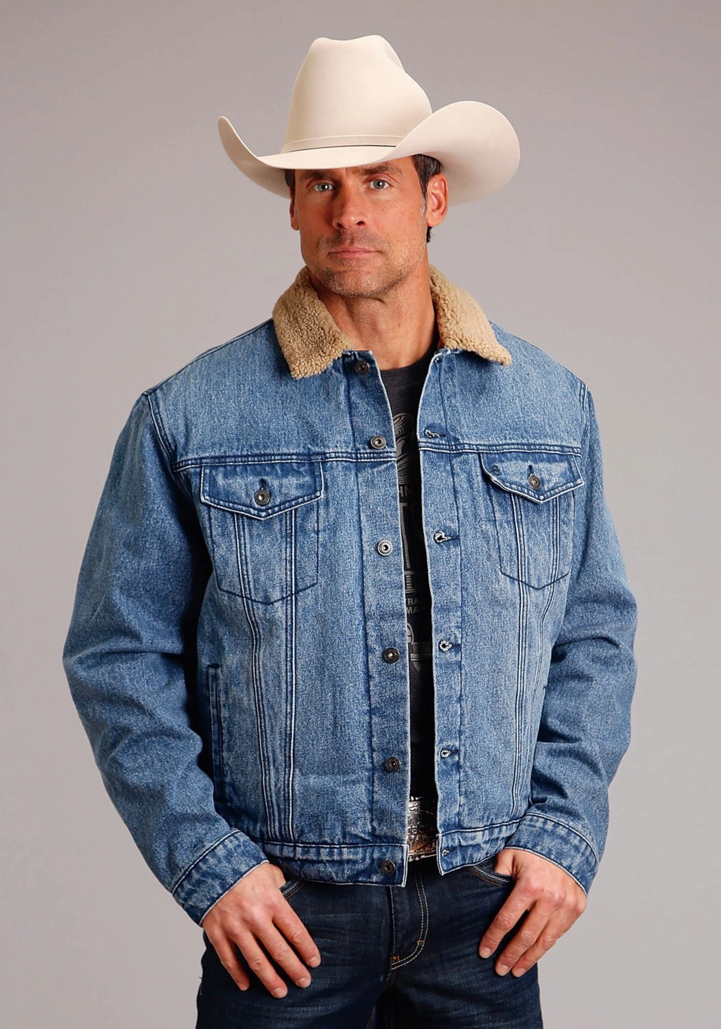 Soft Fleece Modern Minimal Stetson Mens Faux Sherpa Blue 100% Cotton Denim Jacket