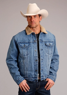 RipResistant Reinforcement Stetson Mens Faux Sherpa Blue 100% Cotton Denim Jacket