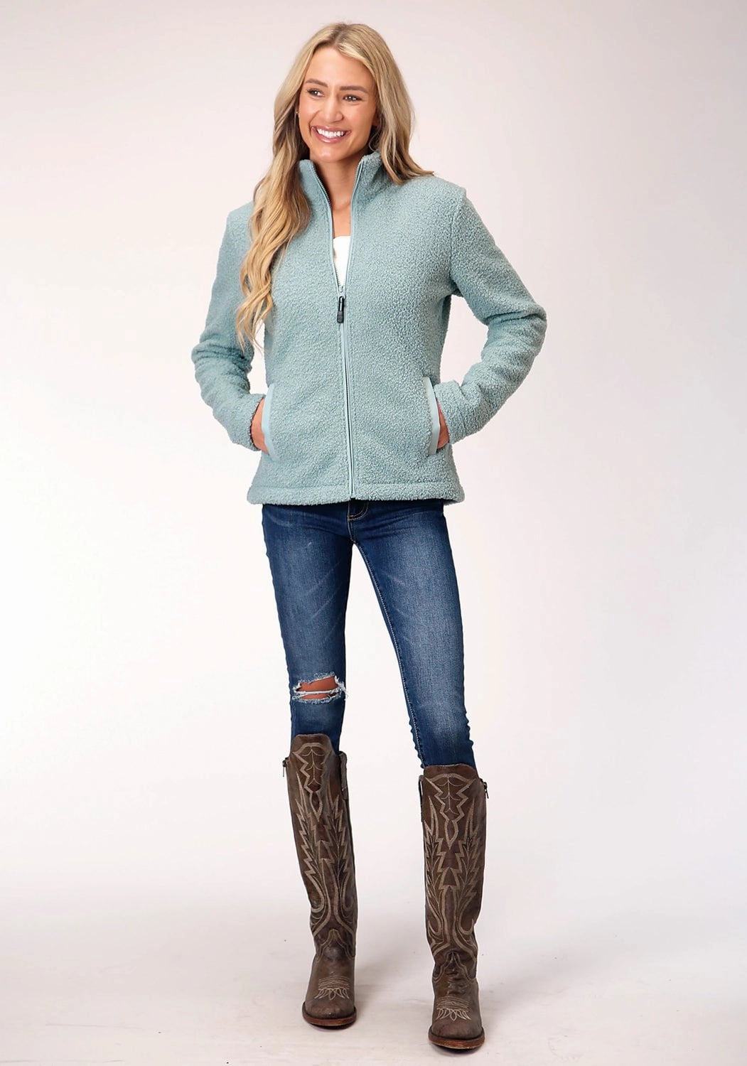 SeamlessShoulderPanels Roper Womens Mint Polyester Faux Lamb Fur Jacket