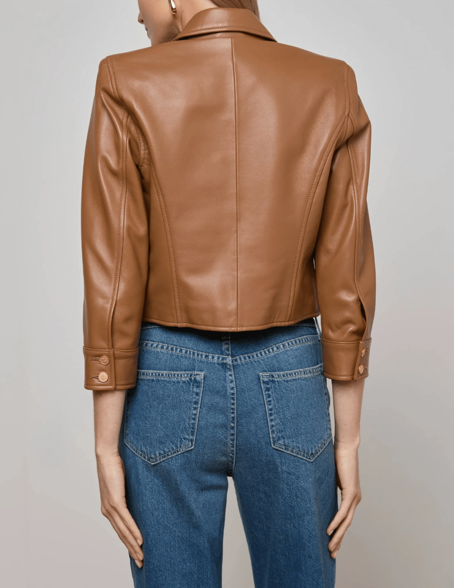 Outfit Staple Quick Fit L'AGENCE Kumi Cropped Leather Jacket in Soft Cognac