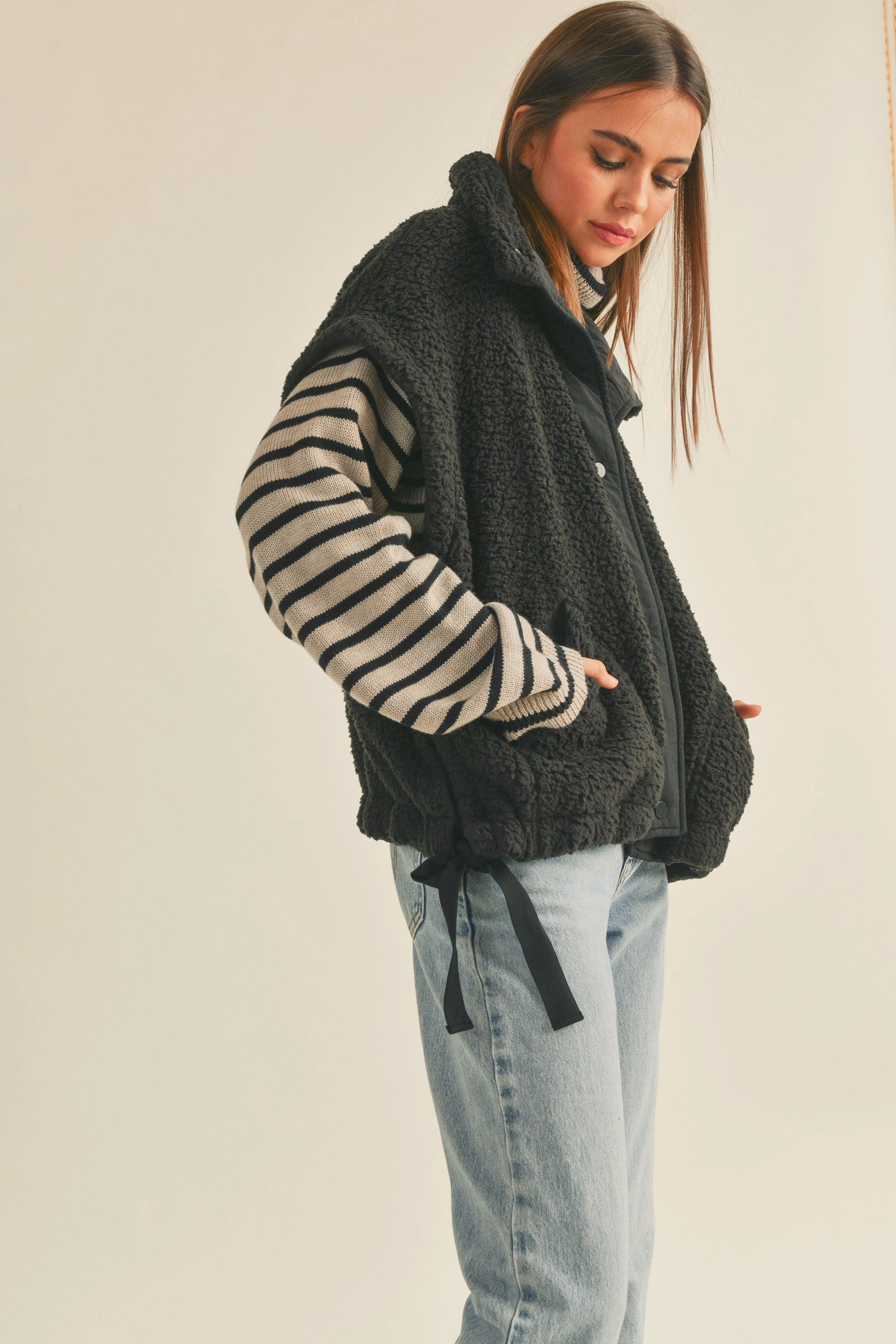 Teddy Utility Vest - Black Versatile Layering Piece EcoCertified Material