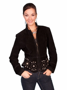 Compact Packable Feature Outer Chill Piece Scully Leather Womens Studded Conchos Boar Suede Jacket Black
