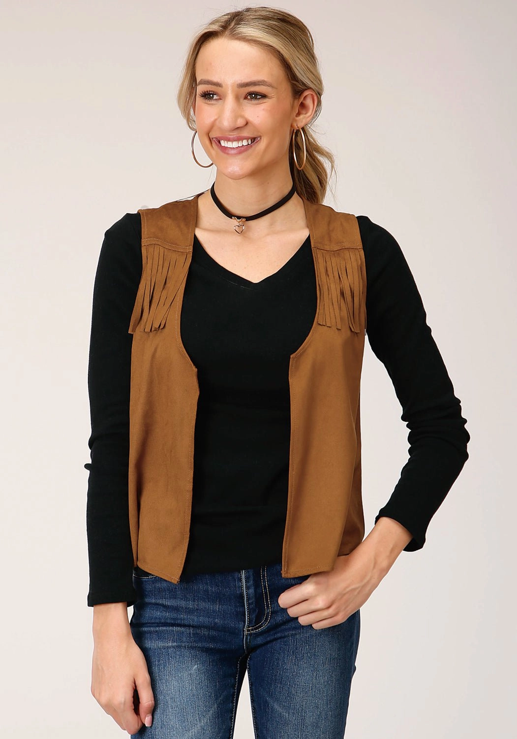 InterchangeableLining Roper Womens Brown Polyester Faux Suede Fringe Vest