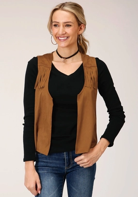 InterchangeableLining Roper Womens Brown Polyester Faux Suede Fringe Vest