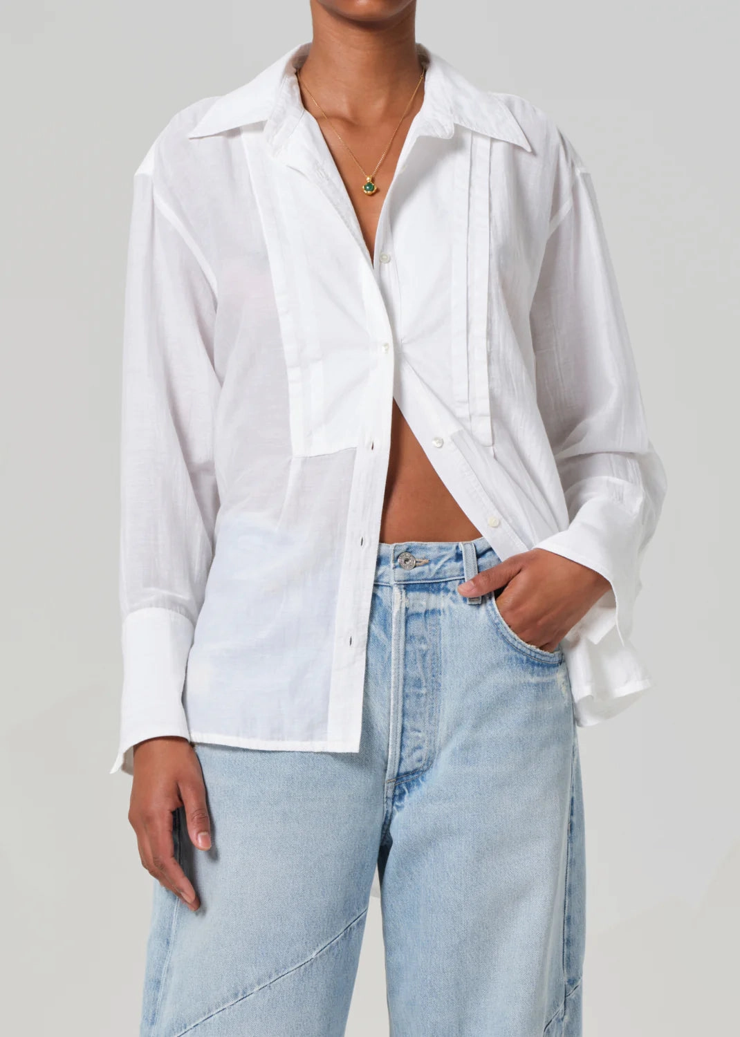 Polina Shirt in White Ventilated Panel Design Casual Pullover