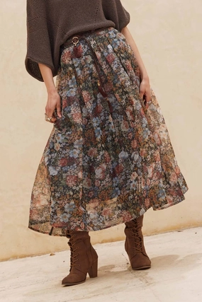 TearResistant Blends Floral Organza Maxi Skirt
