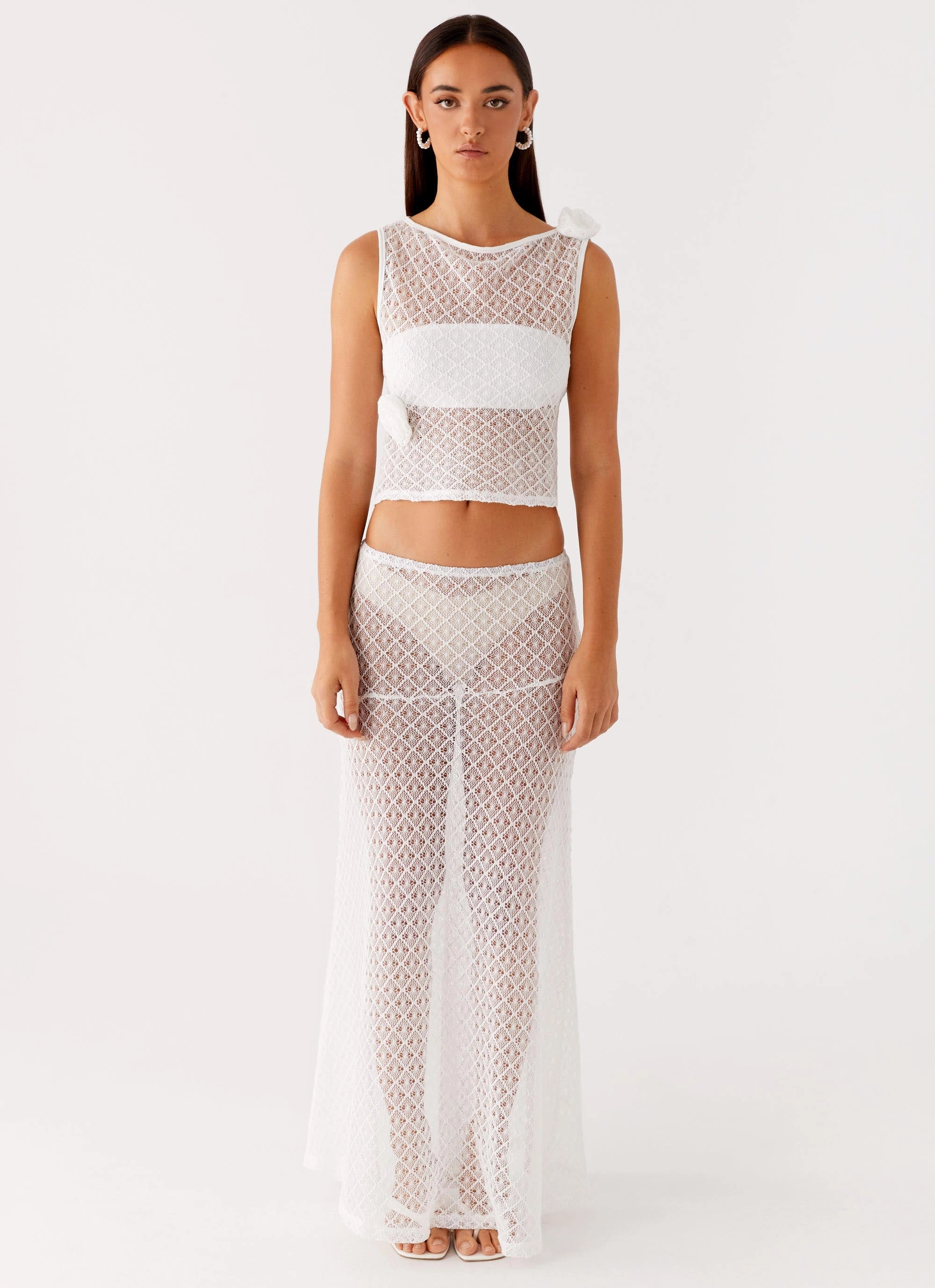 Velli Crochet Top - White Mesh Lining CrossGrain Fabric
