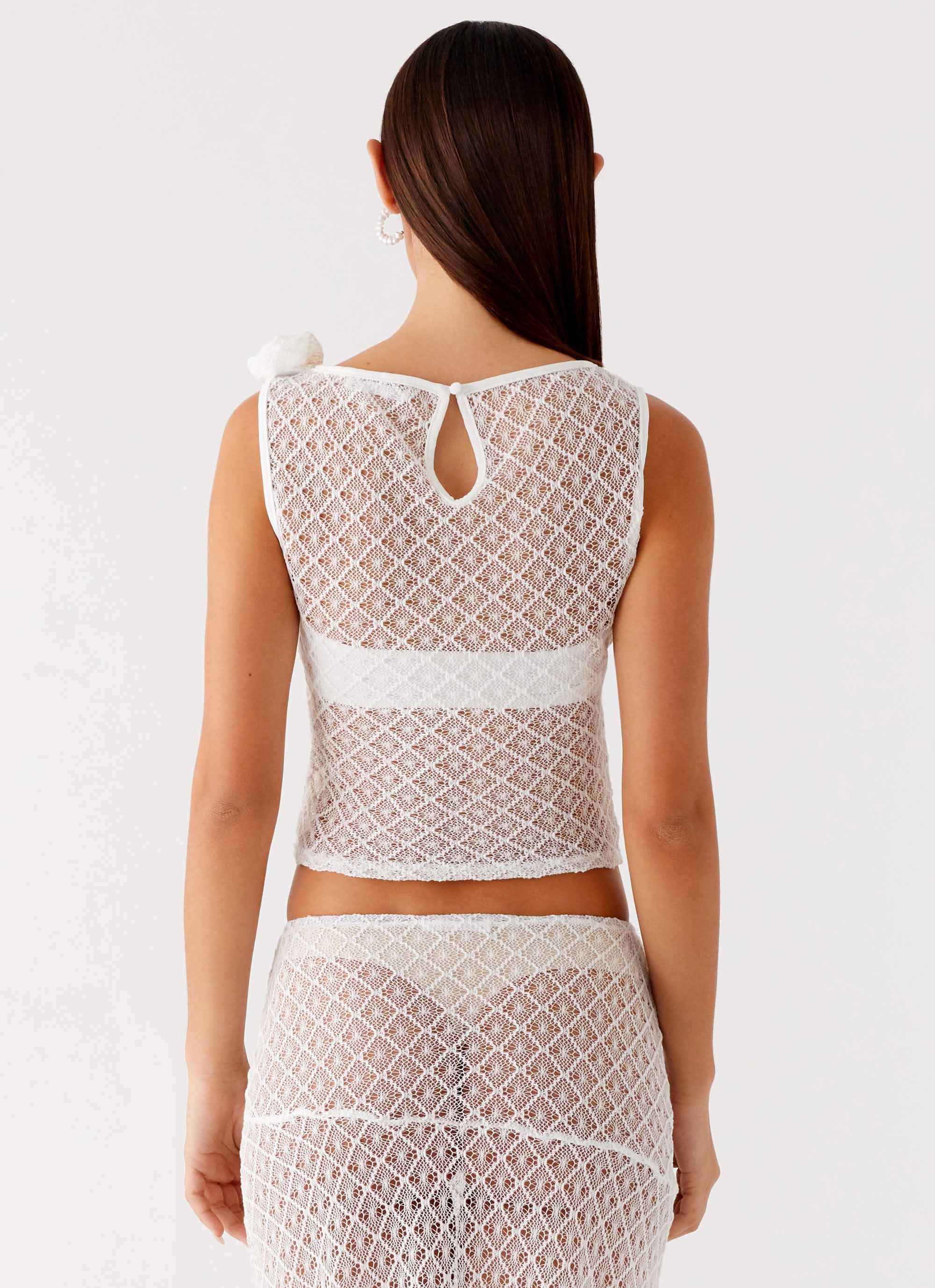 Regular Fit Weighted Hem Design Velli Crochet Top - White