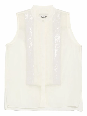 Tailored Silhouette NonRestrictive Fit Adele Top with Sequins in Ivory