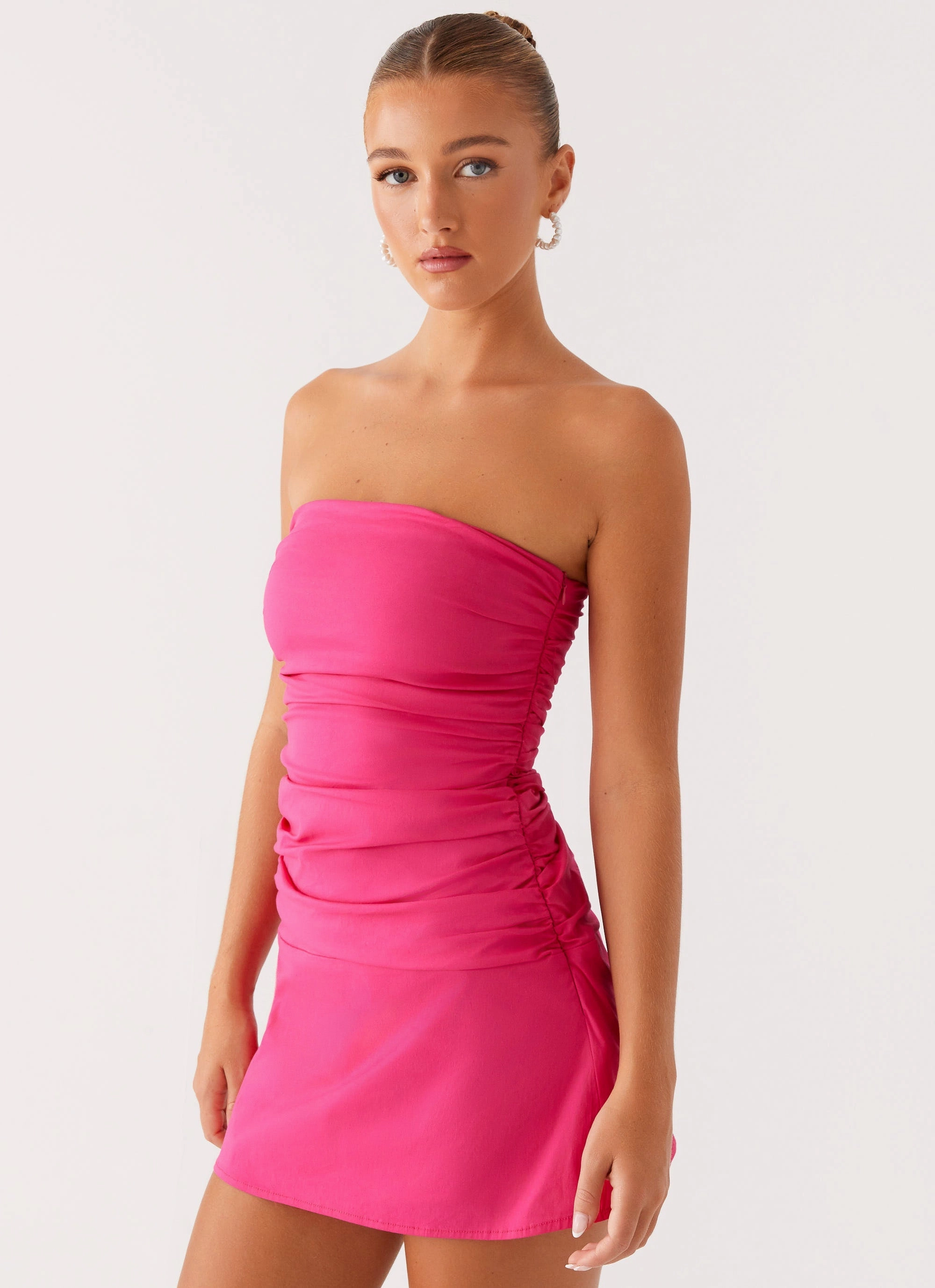 Terra Gathered Mini Dress - Fuchsia Flattering Design Wear