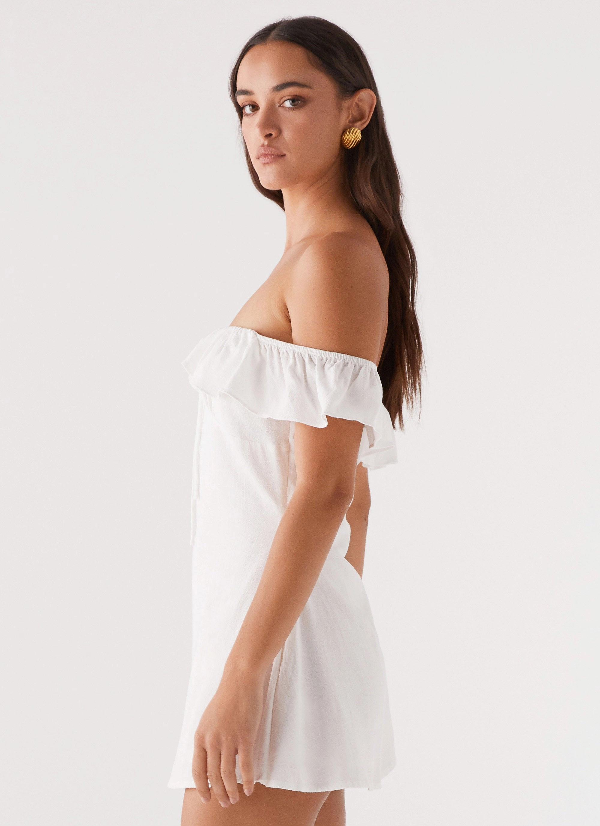 Lightweight Bloom Soft Texas Sun Linen Mini Dress - White