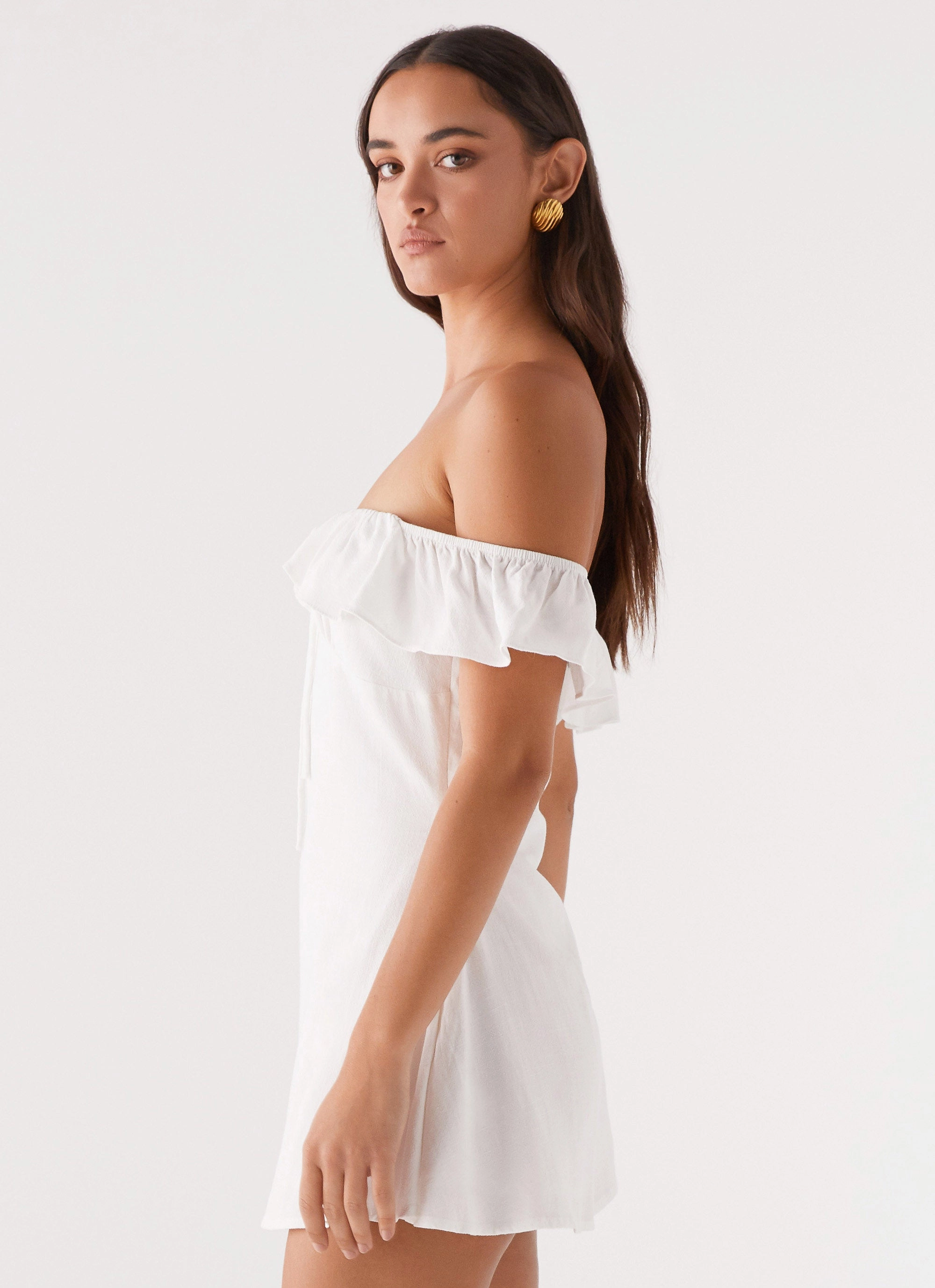 WaterRepellentCoating Empire-Waist Texas Sun Linen Mini Dress - White