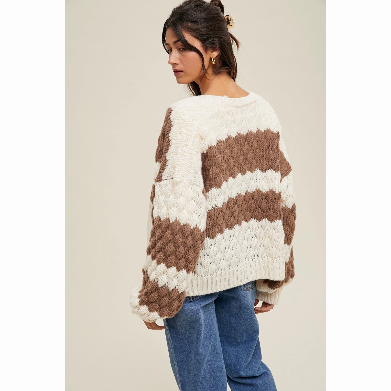 Durable Interlock Stitch Textured Striped Cardigan