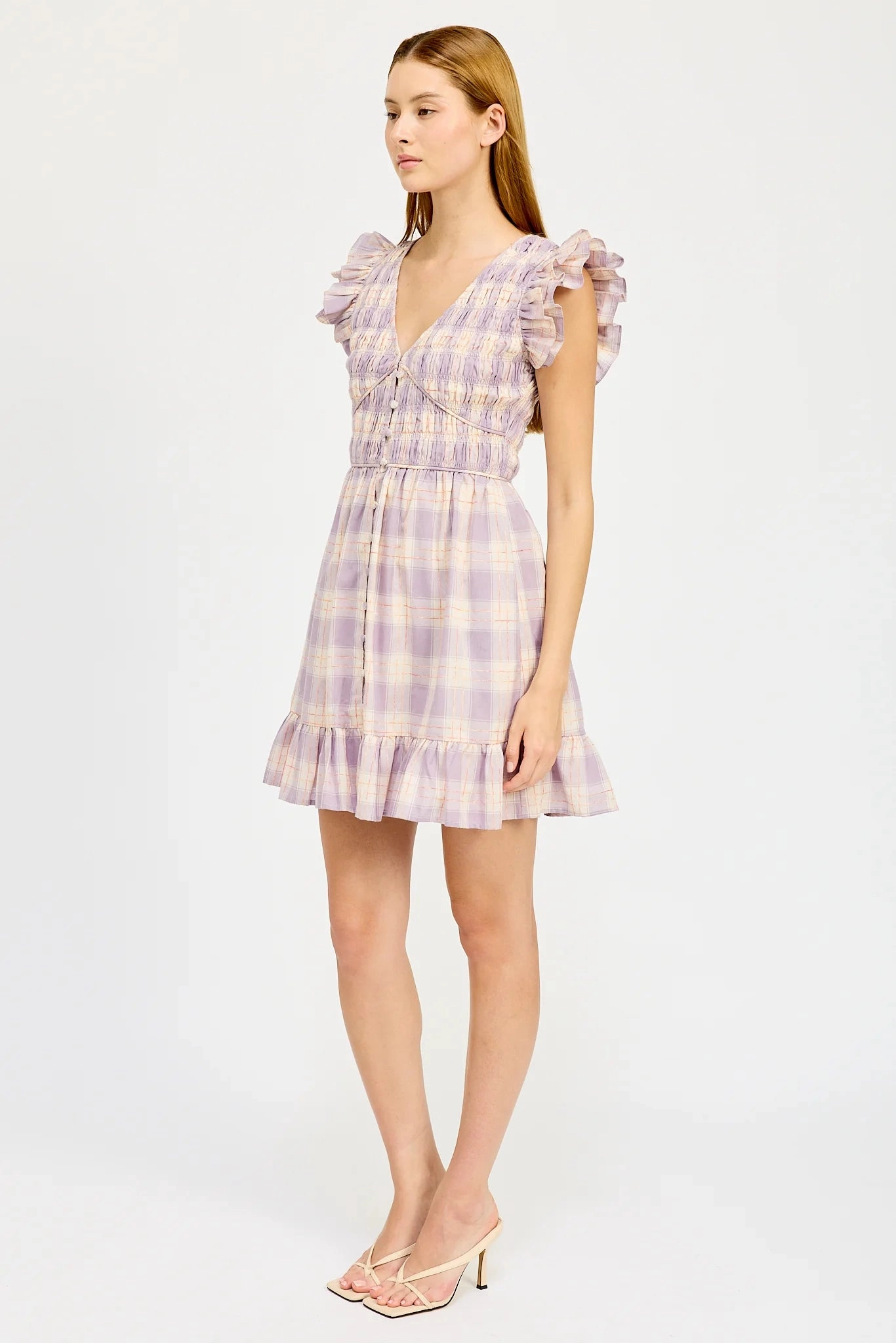 Off-Shoulder Savoy Mini Dress - Plaid