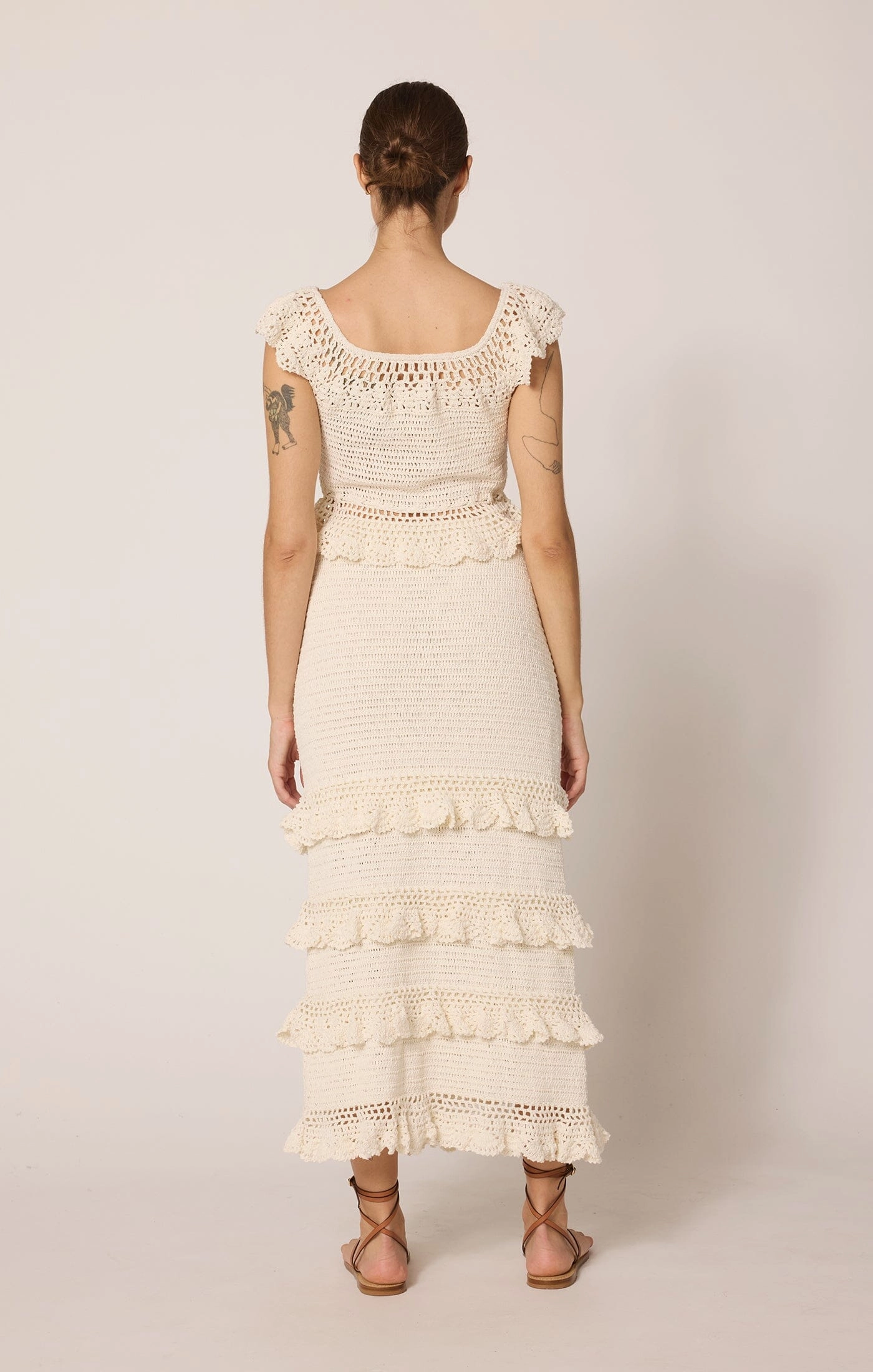 Brushed Microfiber Surface ButtonlessClosure Serena Crochet Ankle Skirt | Ivory