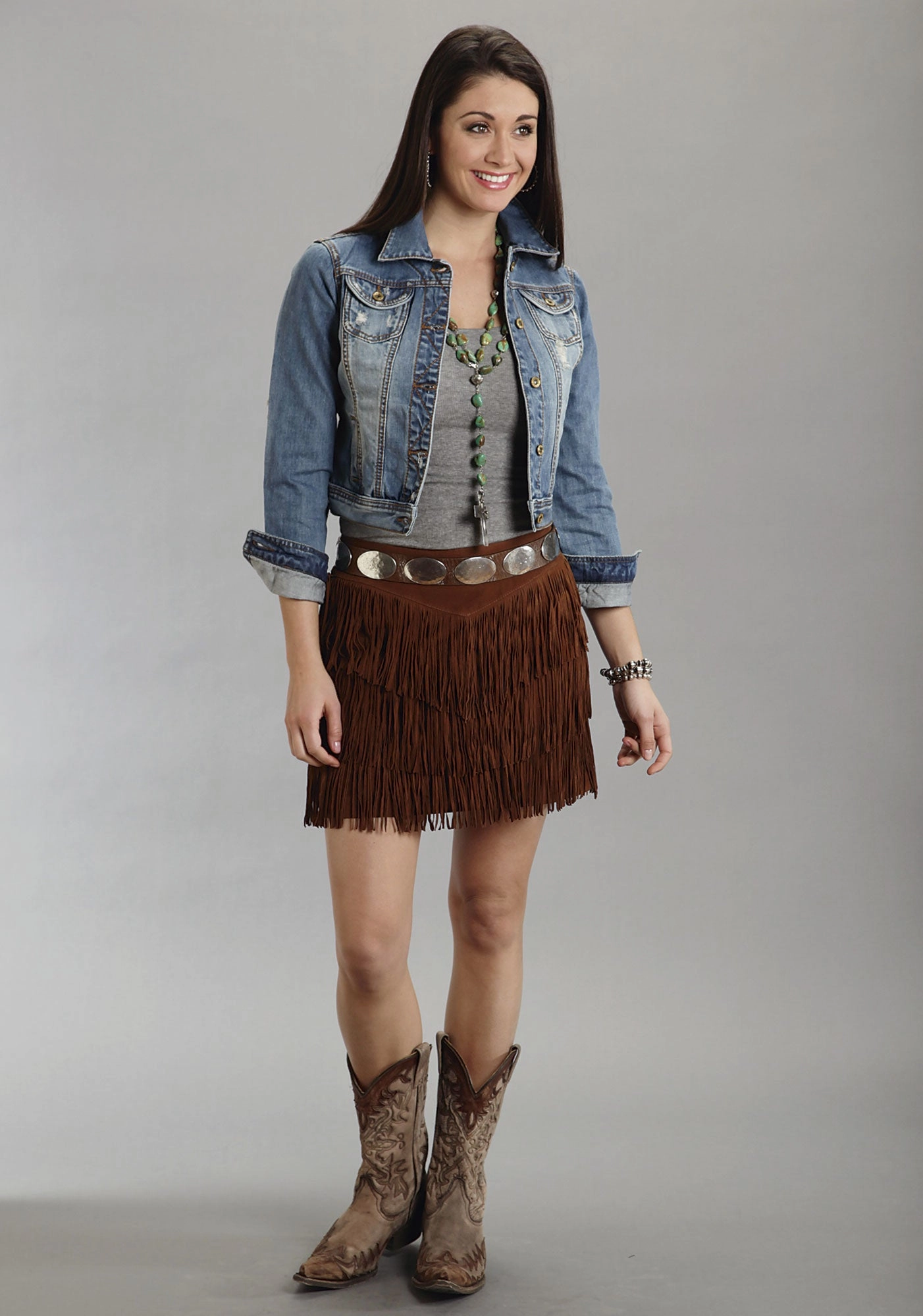 Stetson Womens Brown Mid Length Suede Leather Skirt Western Fringe Cowgirl Comfort Mood Heritage Craft
