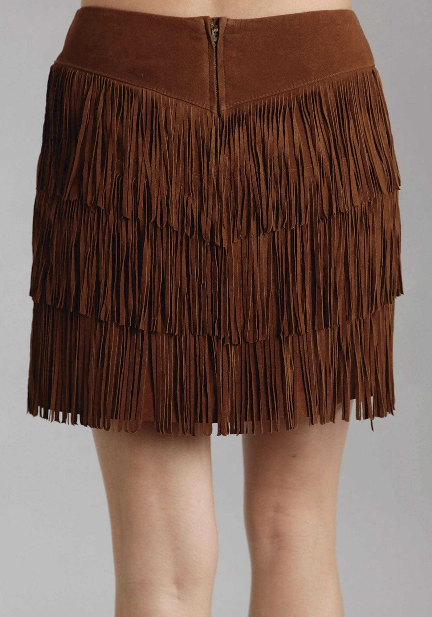 Foil Print Blogger Favorite Stetson Womens Brown Mid Length Suede Leather Skirt Western Fringe Cowgirl