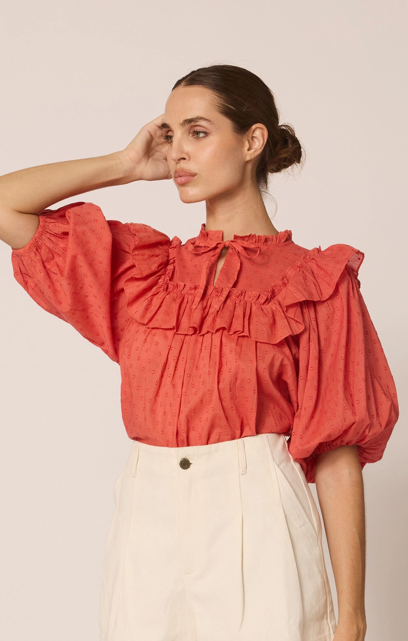 Sloane Blouse| Dawn Pink Durable Double Stitching