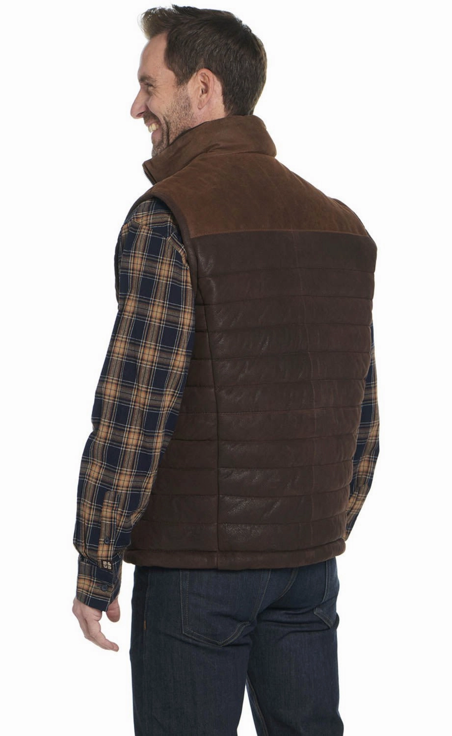 WaterproofDesign Hydrophobic Treatment Cripple Creek Mens Quilt-Stitched Two-Tone Mustang Leather Leather Vest