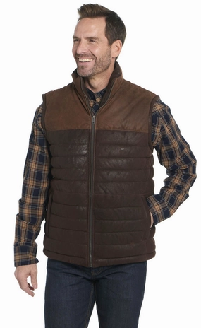 Tapered Hem Cripple Creek Mens Quilt-Stitched Two-Tone Mustang Leather Leather Vest