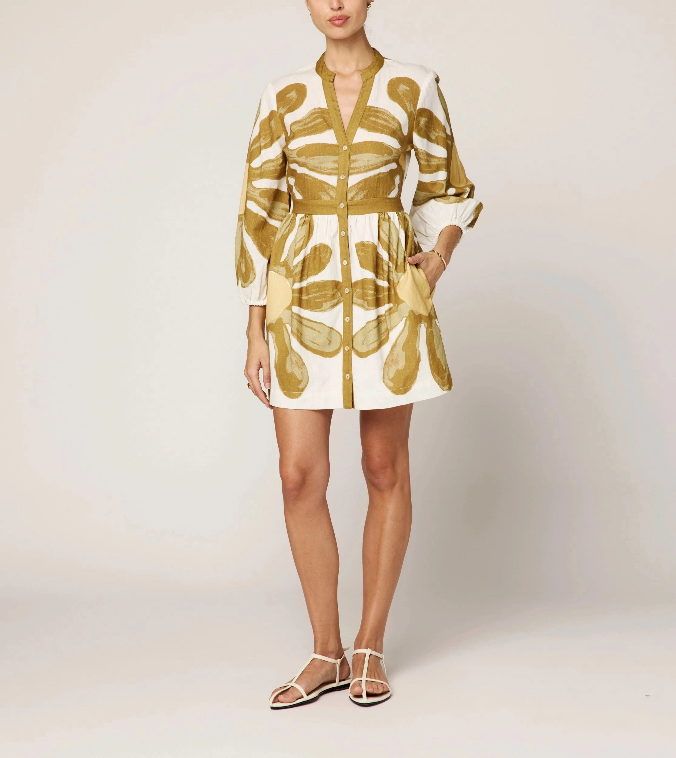 Noor Mini Dress | Floral Placed Print Fade Resistant Coating