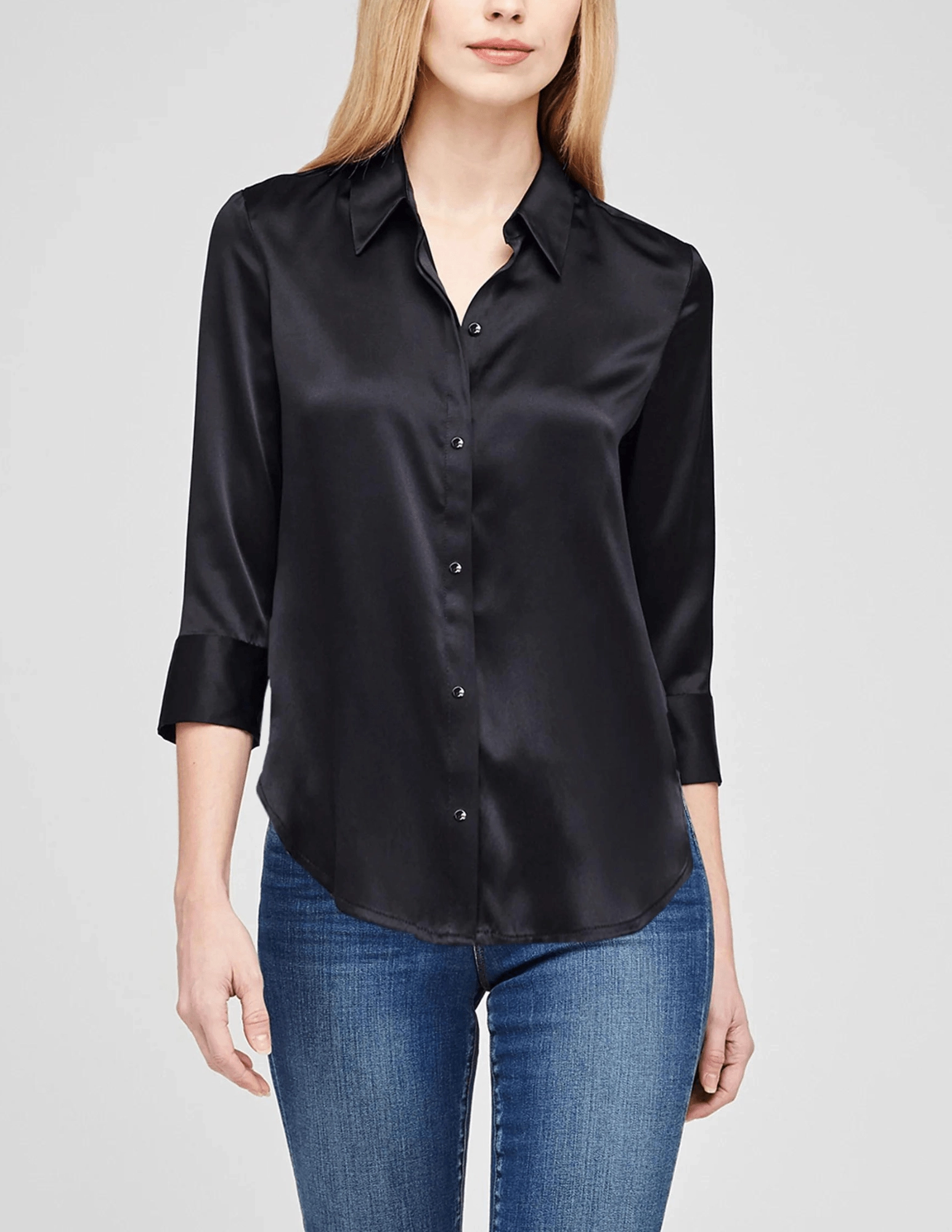 L'Agence Dani Three Quarter Sleeve Blouse in Black Simple Silhouette