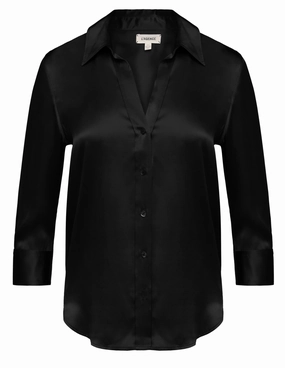 L'Agence Dani Three Quarter Sleeve Blouse in Black AntiSnagZippers Ultra Soft