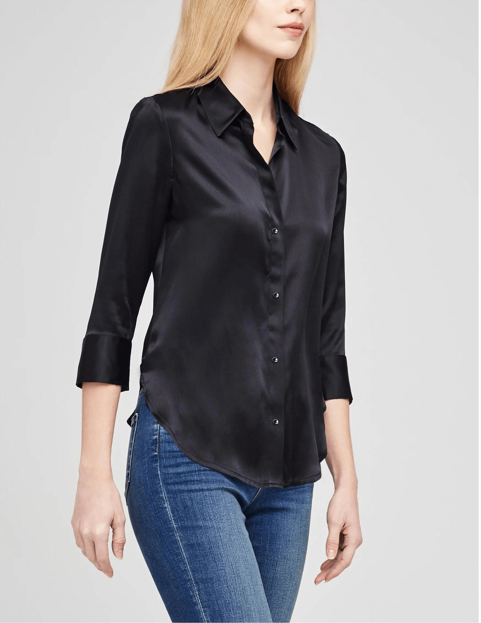 L'Agence Dani Three Quarter Sleeve Blouse in Black Office Appropriate Easy Care