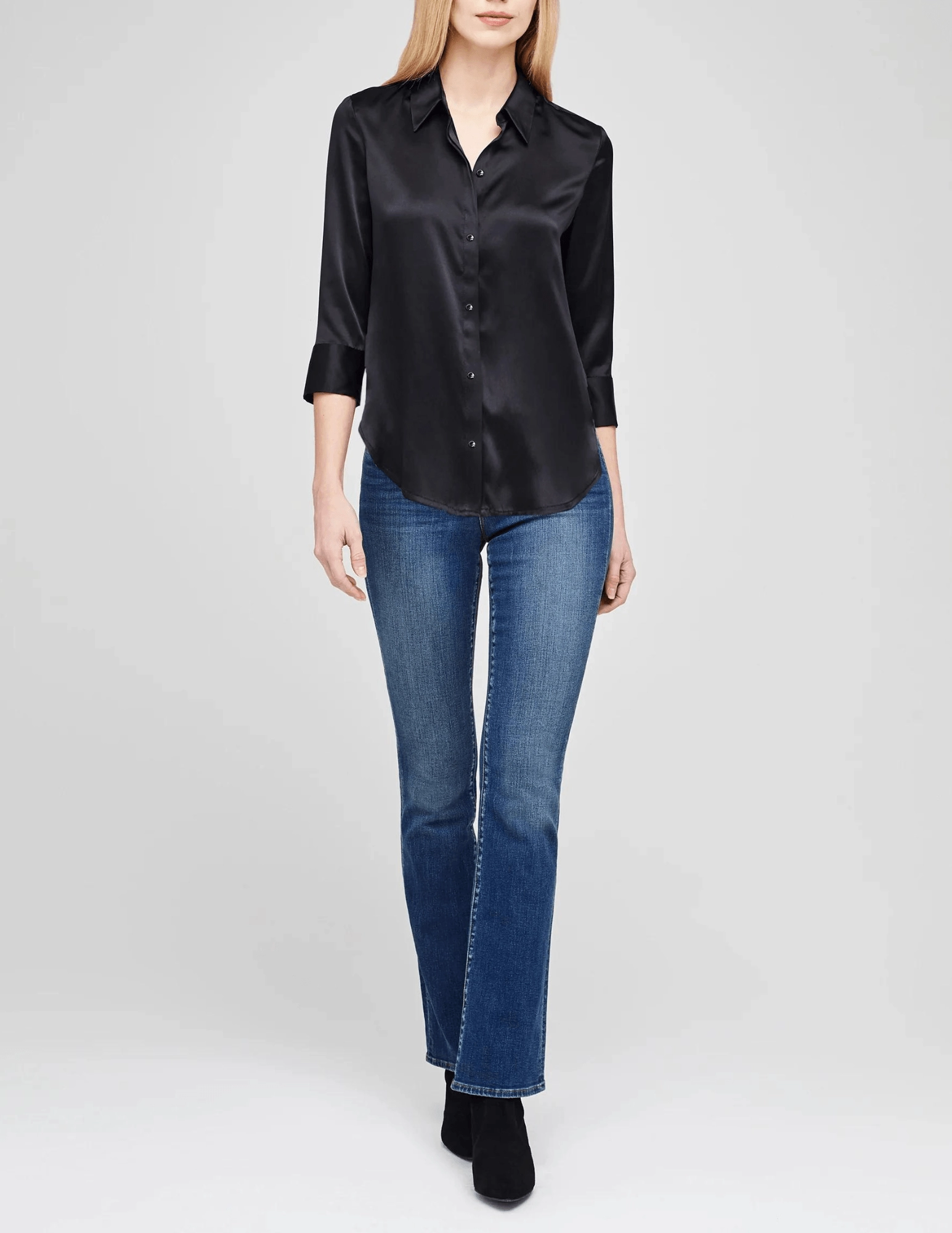 L'Agence Dani Three Quarter Sleeve Blouse in Black Simple Fit