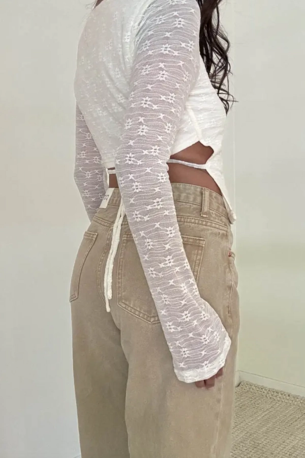 SelfFabric Binding Tie Back Flared Sleeve Top